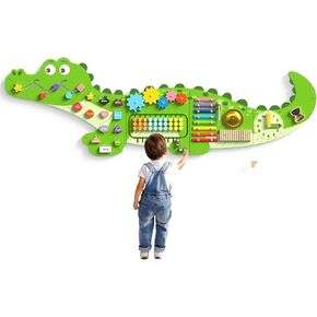 Big Crocodile Montessori Busy Board, Sensory Board, Activity Wall Busy Board Panels, Wall Furniture,Interactive Wooden Learning Toys for Boys and Girls, Perfect for Toddler Playroom