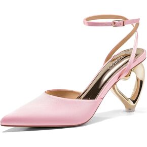 Coutgo Womens Kitten Heels Closed Pointed Toe Heart Heel Ankle Strap Satin Pumps Wedding Prom Dress Shoes