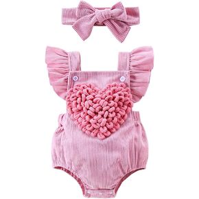 Goodplayer Baby Girl Valentine's Day Clothes Sleeveless Heart Embroidery Romper Jumpsuit Newborn Baby Girl Outfit