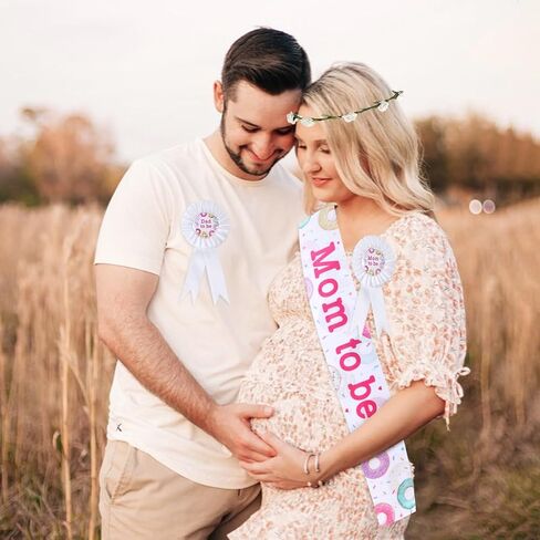 Serencatcher Donut Baby Sprinker Dusting Decorations Girl ، Donut Mom لتكون الأمومة Sash Mom Dad لتكون زر شارة Tinplate دبوس زهرة تاج للعصا الوردي دونات دش الطفل الكشف عن حفلة in Kuwait