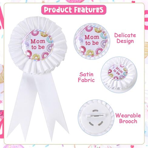 Serencatcher Donut Baby Sprinker Dusting Decorations Girl ، Donut Mom لتكون الأمومة Sash Mom Dad لتكون زر شارة Tinplate دبوس زهرة تاج للعصا الوردي دونات دش الطفل الكشف عن حفلة in Kuwait