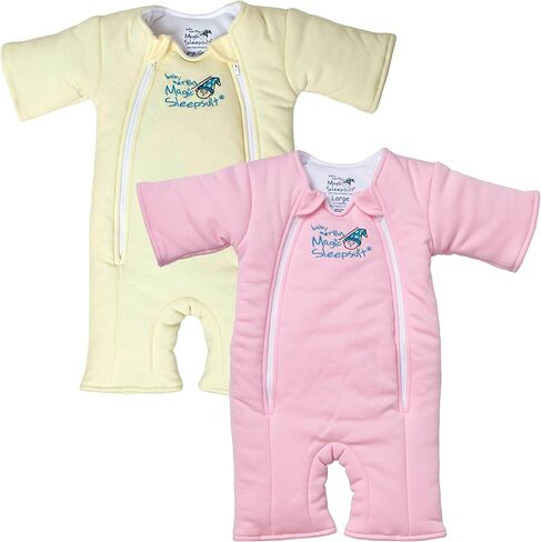 سحري Sleepsuit Baby Merlin's Microfleece Baby Transition Swaddle - كبير (6-9 أشهر 18-21 رطلاً) - كيس ناعم مريح - طبقة داخلية للقطن الناعم - سحاب مزدوج لتغييرات حفاضات سهلة - كريم ووردي in Kuwait