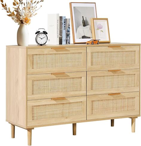 Vevor 6 درج Rattan Drattan ، Pooho Dresser ، Rattan Chest من الأدراج مع التخزين الفسيح ، رطات طبيعية لغرفة النوم وغرفة المعيشة والممر ، راتان منضدة مع مقابض وأرجل قوية ، بني ، بني in Kuwait