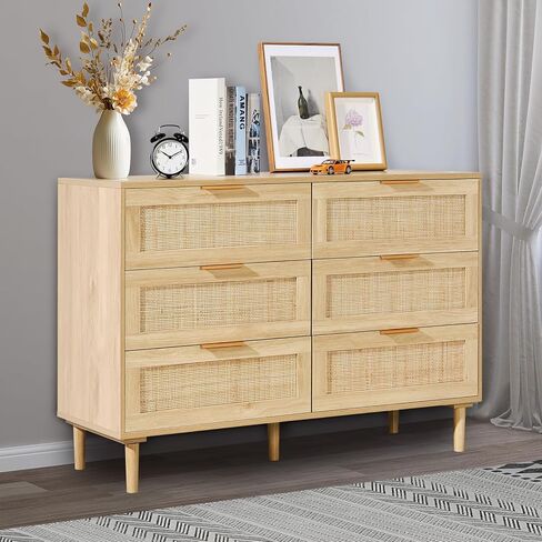 Vevor 6 درج Rattan Drattan ، Pooho Dresser ، Rattan Chest من الأدراج مع التخزين الفسيح ، رطات طبيعية لغرفة النوم وغرفة المعيشة والممر ، راتان منضدة مع مقابض وأرجل قوية ، بني ، بني in Kuwait