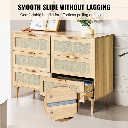 Vevor 6 درج Rattan Drattan ، Pooho Dresser ، Rattan Chest من الأدراج مع التخزين الفسيح ، رطات طبيعية لغرفة النوم وغرفة المعيشة والممر ، راتان منضدة مع مقابض وأرجل قوية ، بني ، بني in Kuwait