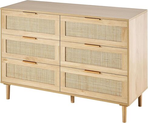 Vevor 6 درج Rattan Drattan ، Pooho Dresser ، Rattan Chest من الأدراج مع التخزين الفسيح ، رطات طبيعية لغرفة النوم وغرفة المعيشة والممر ، راتان منضدة مع مقابض وأرجل قوية ، بني ، بني in Kuwait