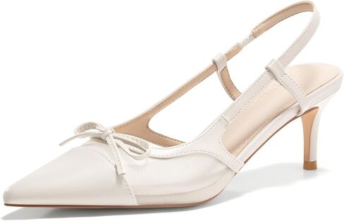 Coutgo Womens Kitten Heels Slingback Mesh Pumps Bow Tie Closed Pointed Toe Two Tone Slip on Work Dress Shoes in Kuwait