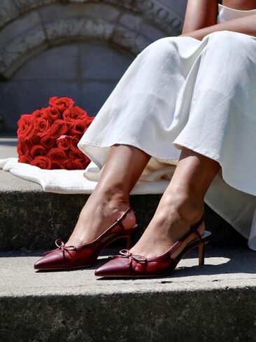 Coutgo Womens Kitten Heels Slingback Mesh Pumps Bow Tie Closed Pointed Toe Two Tone Slip on Work Dress Shoes in Saudi Arabia