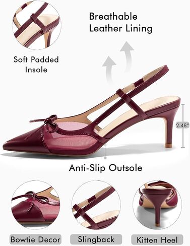 Coutgo Womens Kitten Heels Slingback Mesh Pumps Bow Tie Closed Pointed Toe Two Tone Slip on Work Dress Shoes in Saudi Arabia