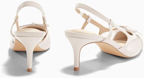Coutgo Womens Kitten Heels Slingback Mesh Pumps Bow Tie Closed Pointed Toe Two Tone Slip on Work Dress Shoes in Kuwait