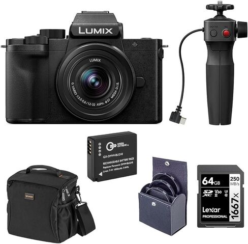Panasonic LUMIX DC-G100D Mirrorless Camera with G Vario 12-32mm f/3.5-5.6 ASPH OIS Lens and Tripod Grip, Bundle with DMW-BLG10 Battery, 64GB SDXC Memory Card, 37mm Filter Kit and Shoulder Bag in Saudi Arabia