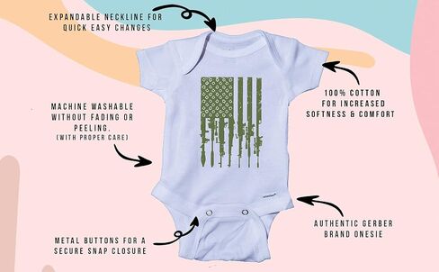 Ink Trendz Distressed American Military & Hunting Themed Freedom Onepiece Bodysuit Baby Onesie in Saudi Arabia
