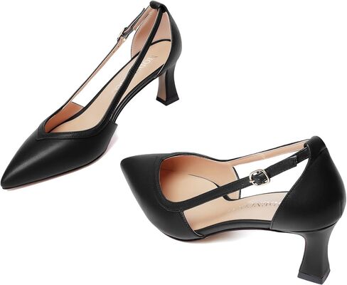 MODENCOCO Womens Pointed Toe Elegant Matte Buckle Fashion Party Stiletto Mid Heel Pumps Dress Shoes 2.5 Inch in Kuwait