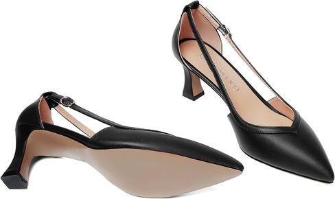 MODENCOCO Womens Pointed Toe Elegant Matte Buckle Fashion Party Stiletto Mid Heel Pumps Dress Shoes 2.5 Inch in Kuwait