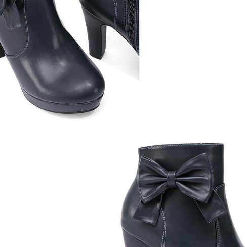 GATUXUS Women's Chunky High Heels Bow Decor Ankle Boots Round Toe Side Zipper Platform Short Booties Dress Shoes in Kuwait