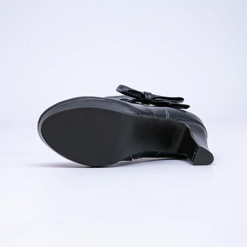 GATUXUS Women's Chunky High Heels Bow Decor Ankle Boots Round Toe Side Zipper Platform Short Booties Dress Shoes in Kuwait