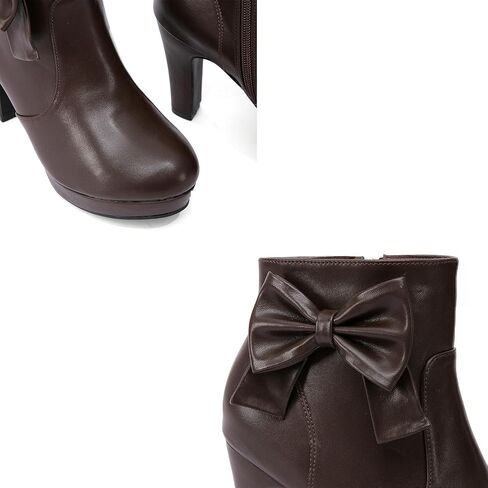 GATUXUS Women's Chunky High Heels Bow Decor Ankle Boots Round Toe Side Zipper Platform Short Booties Dress Shoes in Kuwait