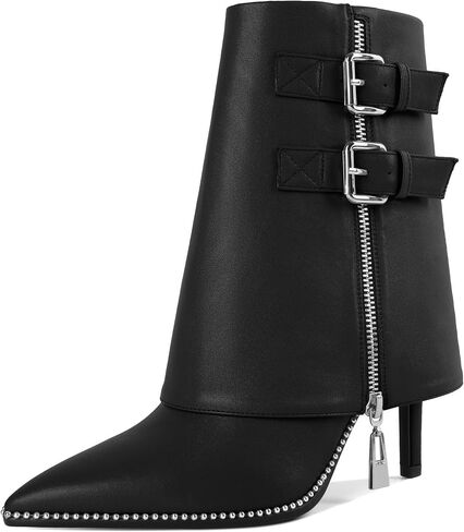طية نسائية من Mettesally على Boots Boots Boots Wide Wide High Heel Heel Shipper مدببة بأحذية الكاحل in Kuwait