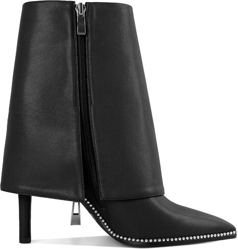 طية نسائية من Mettesally على Boots Boots Boots Wide Wide High Heel Heel Shipper مدببة بأحذية الكاحل in Kuwait