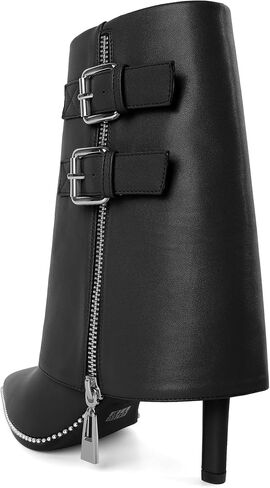 طية نسائية من Mettesally على Boots Boots Boots Wide Wide High Heel Heel Shipper مدببة بأحذية الكاحل in Kuwait