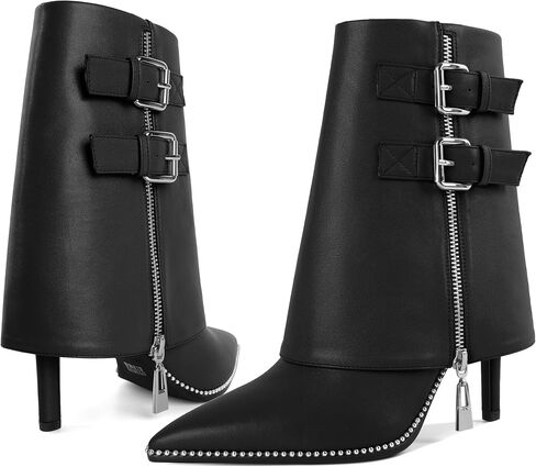 طية نسائية من Mettesally على Boots Boots Boots Wide Wide High Heel Heel Shipper مدببة بأحذية الكاحل in Kuwait
