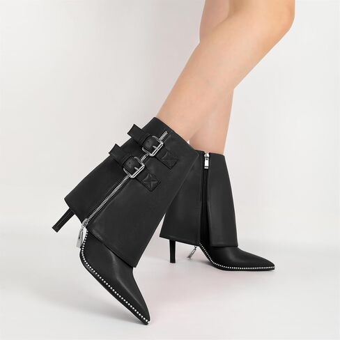 طية نسائية من Mettesally على Boots Boots Boots Wide Wide High Heel Heel Shipper مدببة بأحذية الكاحل in Kuwait