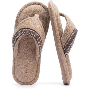 Flip Flops House Slippers for Women Indoor Bedroom Shoe with Non-slip Sole Ladies Summer Open Toe Slide Terry Thong Slippers with Memory Foam
