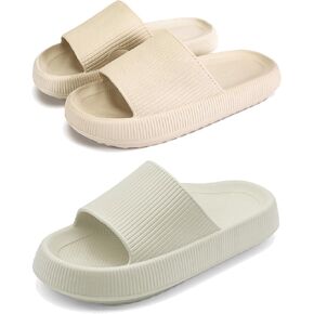 rosyclo Cloud Slippers for Women + Arch Support Slides for Women, Tan