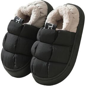 Rungion Furry Puffer Slippers for Women Men Warm Plush Lining House Slippers Comfy Wrap Heel Indoor Sandals Winter Outdoor