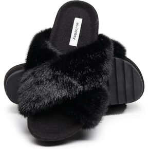Women's Premium Rich Plush Warm Scuff Comfy EVA Footbed Breathable Cross Band Indoor Lady Platform Soles Slippers