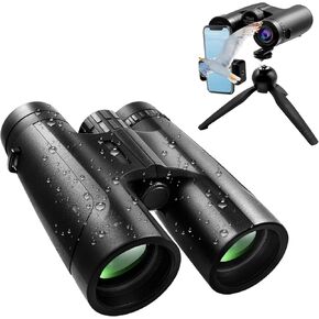 12x42 HD Binoculars for Adults, Birding Binoculars with Phone Adapter and Tripod, Fog & Waterproof Binoculars with Low Light Vision Large View, High Power Binoculars for Bird Watching Hunting Travel
