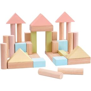 PlanToys 40 Piece Unit Block Building and Construction Block Set (5507) | Pastel Color Collection |Sustainably Made from Rubberwood and Non-Toxic Paints and Dyes