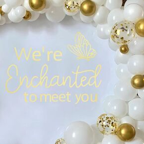 Gender Reveal Party Decal Sign，We're Enchanted to Meet You Backdrop Decals，Baby Shower Party Balloon Arch Decor，Enchanted to Meet You Butterfly Theme Backdrop Sticker，Gender Reveal Wall Decals