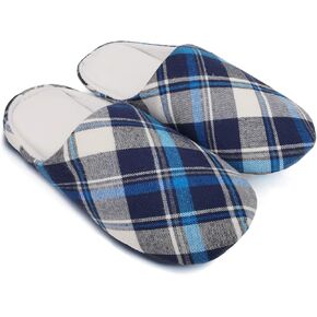 ofoot Mens & Womens Cotton Memory Foam House Slippers Bedroom Slip On Shoes Tartan Plaid Retro Style Anti Skid Rubber Outsole
