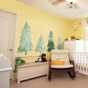 Watercolor Large Pine Tree Wall Stickers Peel and Stick, Leather Effect Textured Vinyl Nursery Woodland Wall Decals Mural, Wall Art Decor for Girls Bedroom Boys Playroom Kids Room