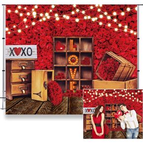 Valentine's Day Backdrops for Photography LFEEY 10x8ft Red Rose Flower Wall Wood Floor Love Sign Photo Backdrop for Mother's Day Wedding Bridal Shower Married Decor Photography Background Studio Props