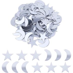 Acrylic Star Moon Acrylic Mirror Wall Stickers, 100 Pcs Moon Wall Decal, Star Wall Decal, Removable Wall Decal, Y2K Room Decor, DIY Wall Decor for Bedroom Wedding Birthday(50 Star + 50 Moons)