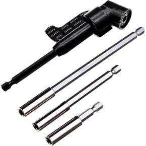 Drill Bit Extension For Narrow Space, 3 PCS Quick Release Magnetic Drill Bit Holder 1/4" Hex Shank Drill Bit Extender+ 5.5 Inch Long 105° Right Angle Drill Attachment Adapter Angled Screwdriver