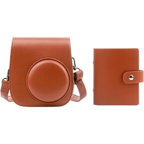 Protective Camera Case for Fujifilm Instax Mini 11 12 9 Instant Camera with Instax Mini Album, Photo Album for Fujifilm Instax Mini Camrea, PU Leather Bag Cover with Removable Adjustable Strap, Brown