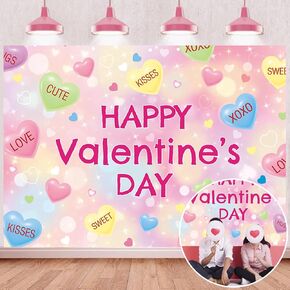 Valentine’s Day Conversation Hearts Backdrop Sweethearts Candy Heart Background Happy Valentines Day Banner Valentine's Day Party Decoration Supplies Photo Props (7x5FT（210x150cm）)