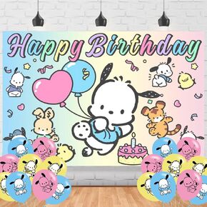 Pochacco Party Supplies 5x3 Vinyl Pochacco Backdrop Poster Birthday Decorations Banner Cake Table Decor Baby Shower Banner Photography Background Booth Props Video Shoot Drapes