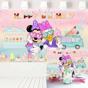 Minnie Ice Cream Birthday Backdrop Daisy Duck with Watercolor Van Background Summer Sweet Party Decorations Cake Table Banner 5x3 ft 439