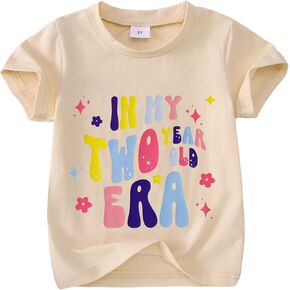 BOUTIKOME Birthday Girl Shirts Toddler Baby in My Two-Seven Years Old Era T-Shirt Tees Party Outfits Short Sleeve Tops