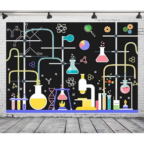7x5 FT Chemical Experiments Science Party Decorations Backdrop Crazy lab Equipment Research Photography Background Cartoon Fun Scientist Decorated Banner Photo Props, Clear
