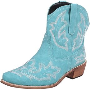 UOQAPRE Western Cowgirl Cowboy Ankle Boots for Women or Ladies,Chunky Heel Mid Calf Ankle Boots Pointed Toe Short Booties