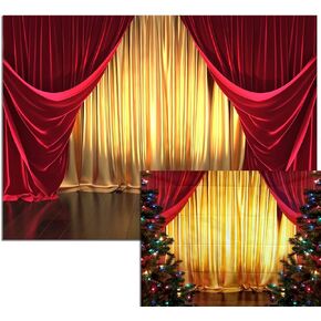 GYA 7x5ft Golden Red Curtain Party Backdrop Theater Masquerade Prom Background Kids Family Business Magic Show Circus Carnival Graduation Party Birthday Cake Table Banner