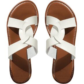 COZYEASE Women's Criss Cross Strap Flat Sandals Open Toe Pu Leather Slip on Slippers