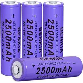 14500 Rechargeable Battery 3.7V Button Top 2500mAh Li-ion Batteries for Headlamps Flashlights Cameras Toys (4Pcs)