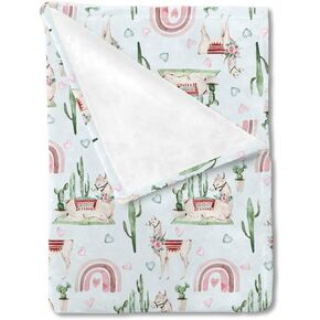 HawSkgFub Boho Llama Cactus Rainbow Baby Blanket Girl Gift, Watercolor Alpaca Pink Blue Heart Flannel Fleece Nursery Bed Receiving Blankets, Soft Lightweight Newborn Infant Toddler Crib Bedding 30x40