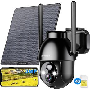 4G LTE Cellular Security Camera, Solar Security Cameras Wireless Outdoor, Solar Powered 3MP 2K No WiFi Security Camera, PIR Motion Detection, Color Night Vision, 2 Way Talk, Built in SIM Card